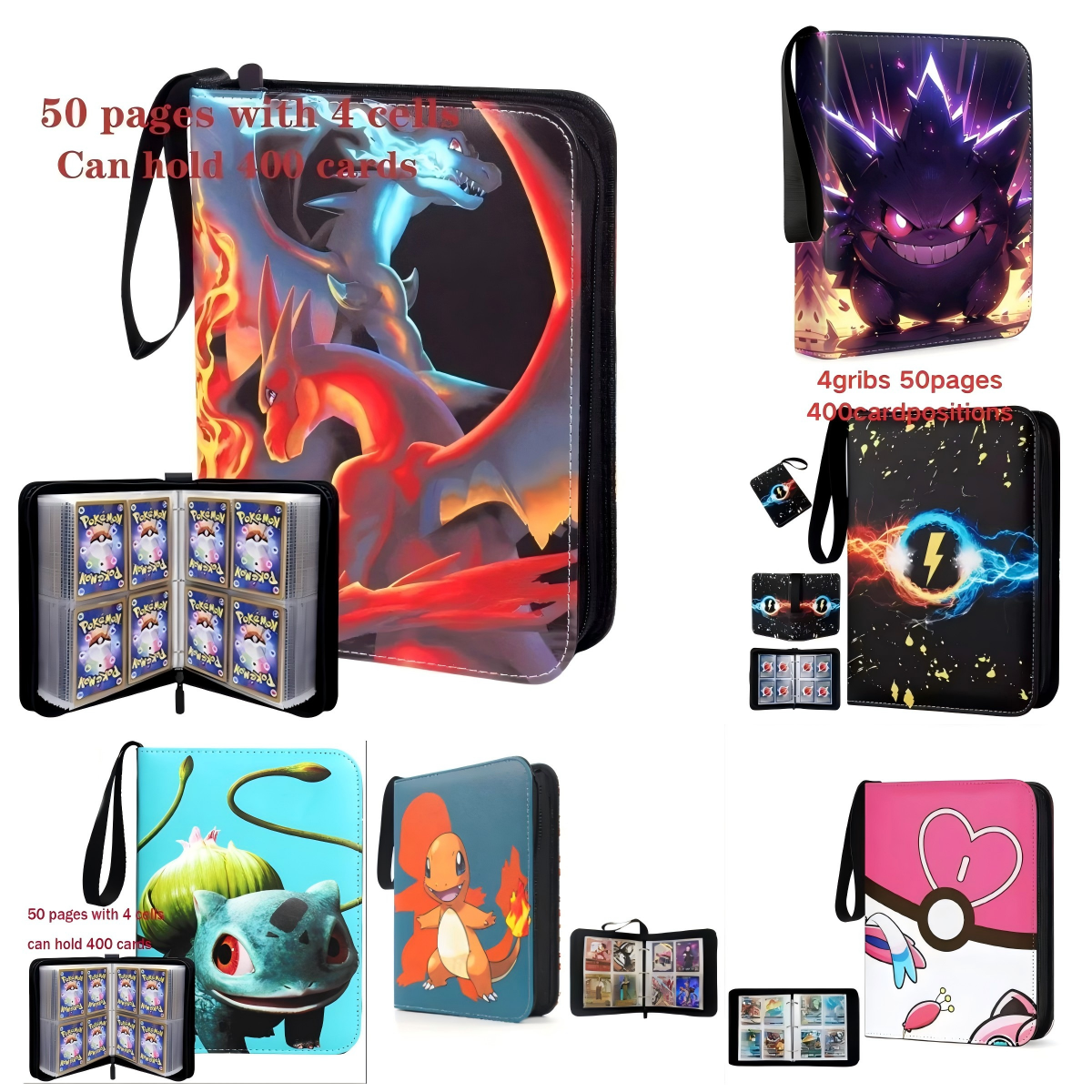 Trading Card Binder - Charizard Gengar Pikachu Card Collection Album